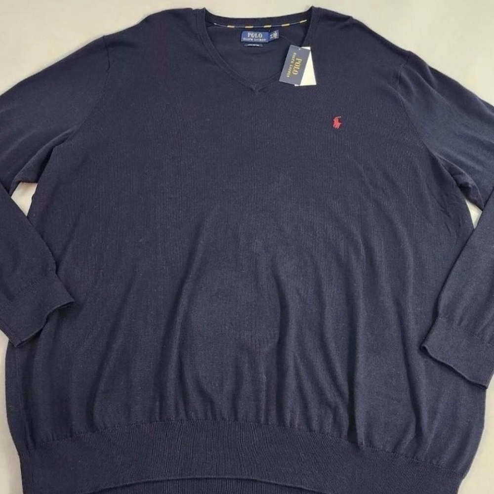 Polo by Ralph Lauren Men's Dark Blue V-Neck Sweater
